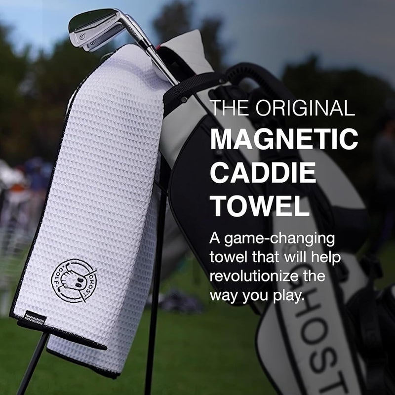 Ghost Golf Magnetic Towel (Caddie) - Premium Ultra-Absorbent Microfiber Golf Towel with Magnet for Golf Carts or Clubs - 18" x 40" Golfing Gear - Waffle Weave Pattern (Hot Pink) - Image 2
